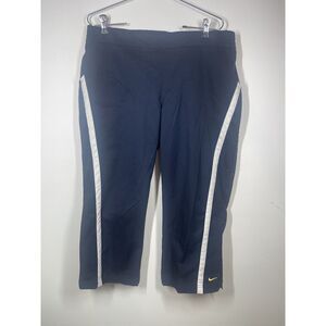 Nike‎ Women's Athletic Track Pants Navy Size XL Capri White Stripe Yellow Swoosh